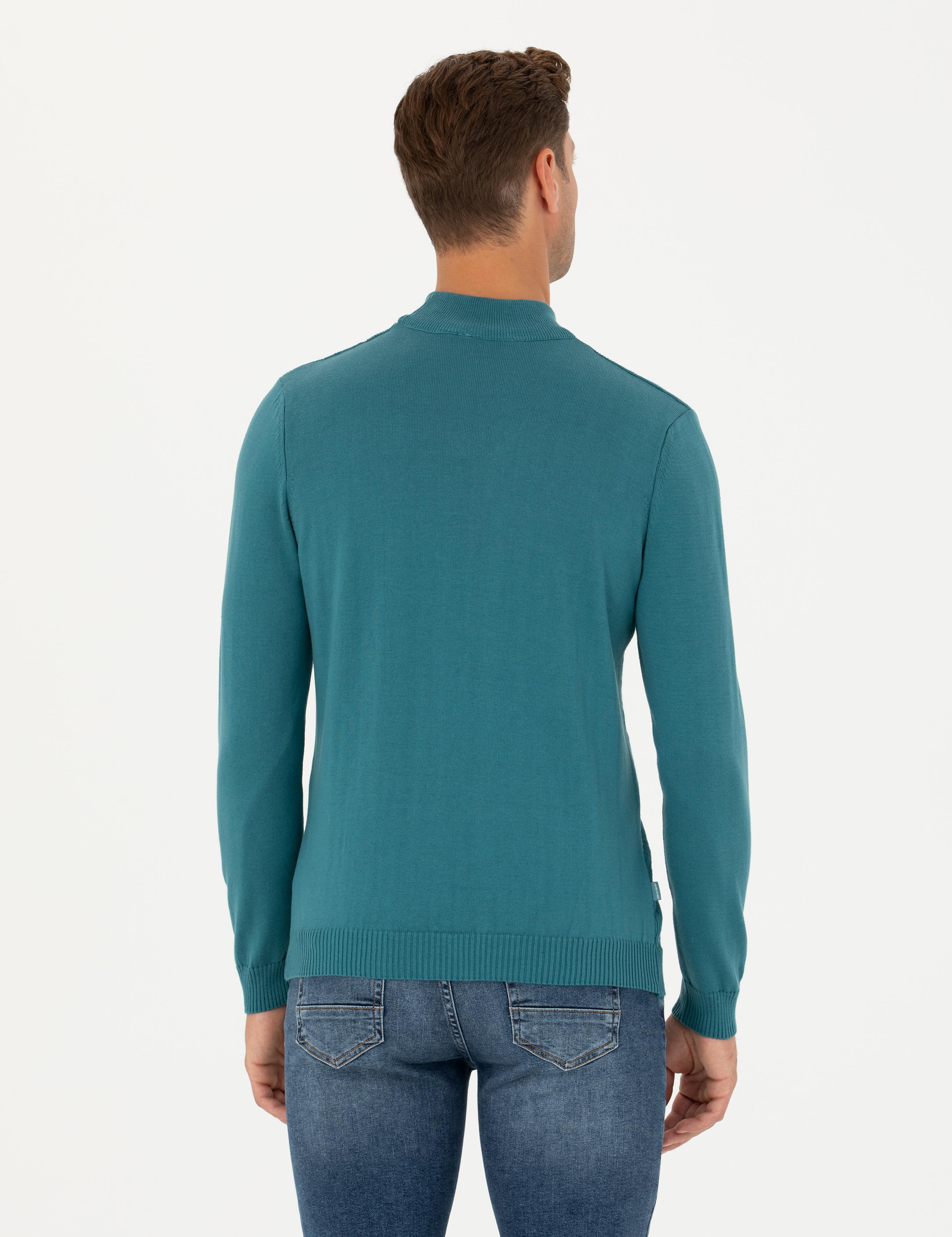 Mavi Slim Fit Yarım Balıkçı Yaka Triko Kazak