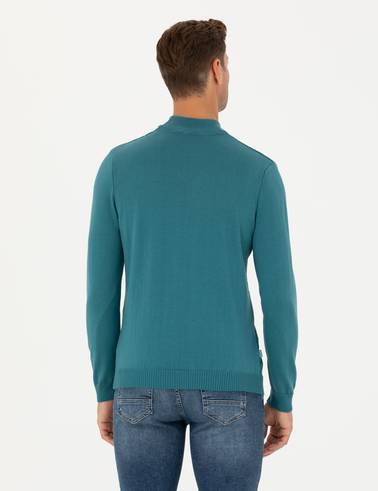 Mavi Slim Fit Yarım Balıkçı Yaka Triko Kazak
