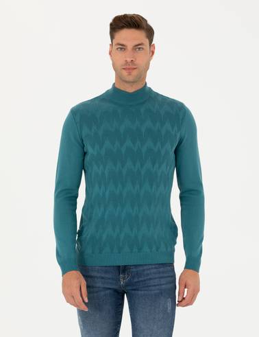 Mavi Slim Fit Yarım Balıkçı Yaka Triko Kazak