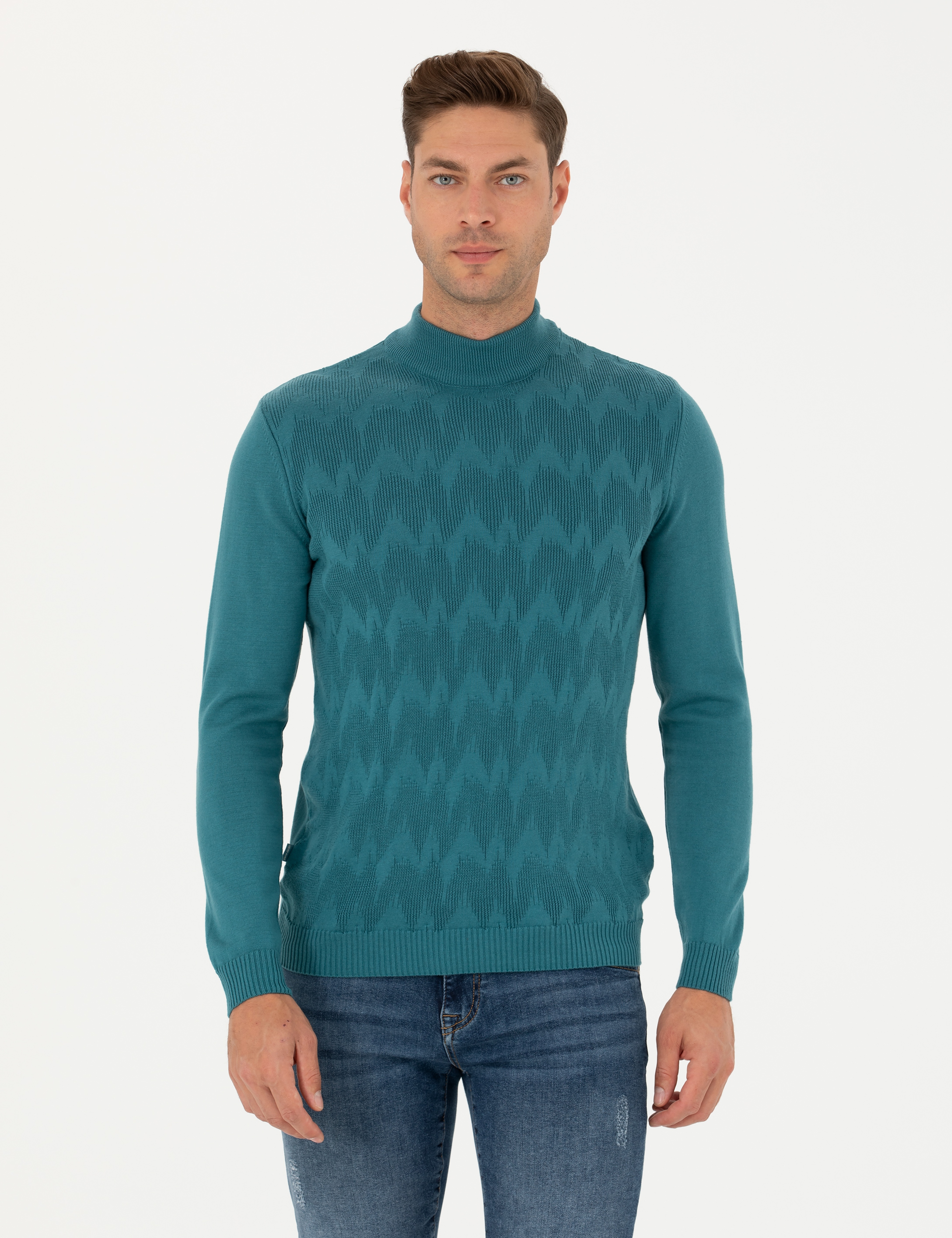 Mavi Slim Fit Yarım Balıkçı Yaka Triko Kazak - Image 3
