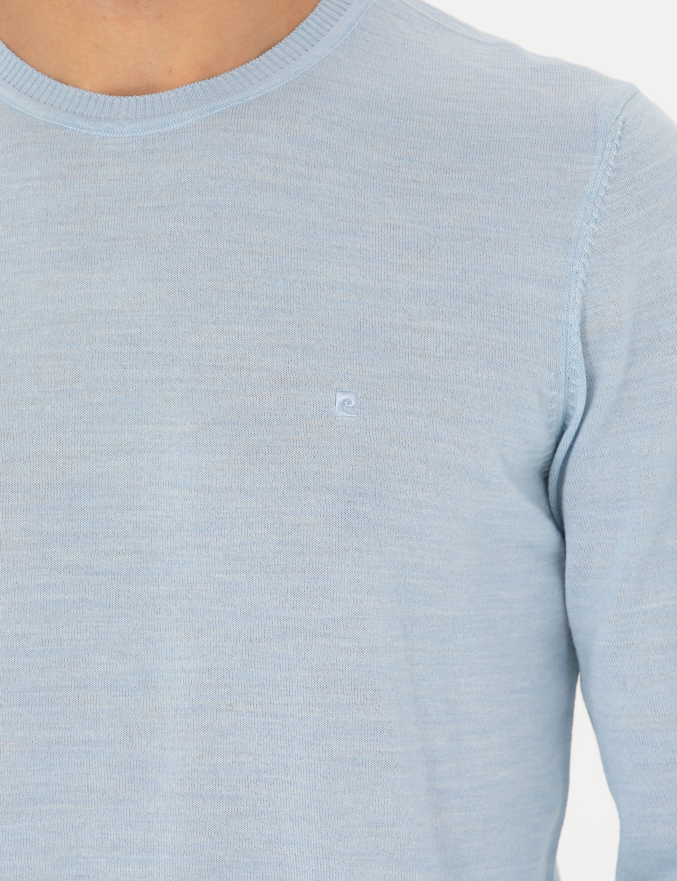 Açık Mavi Slim Fit Bisiklet Yaka Yün Karışımlı Basic Triko Kazak
