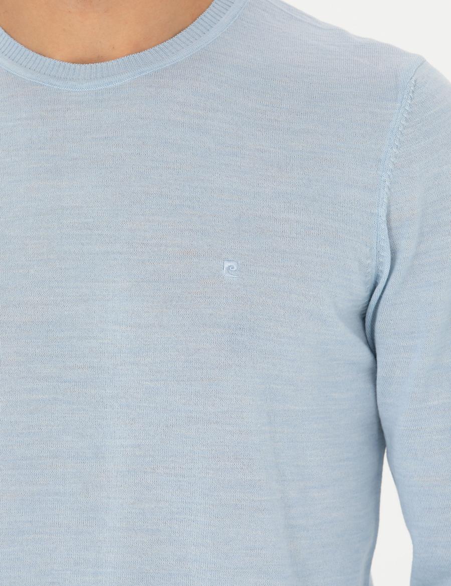 Açık Mavi Slim Fit Bisiklet Yaka Yün Karışımlı Basic Triko Kazak