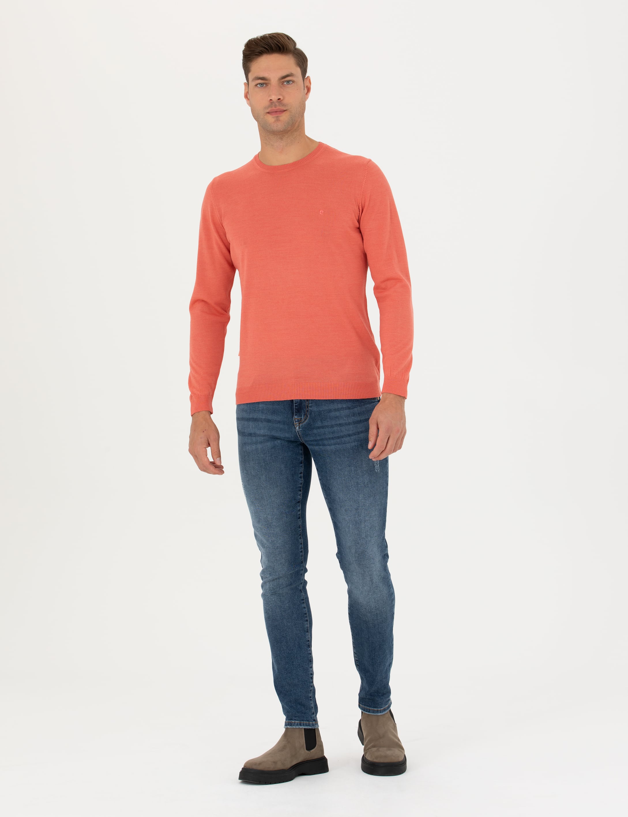 Somon Slim Fit Bisiklet Yaka Yün Karışımlı Basic Triko Kazak