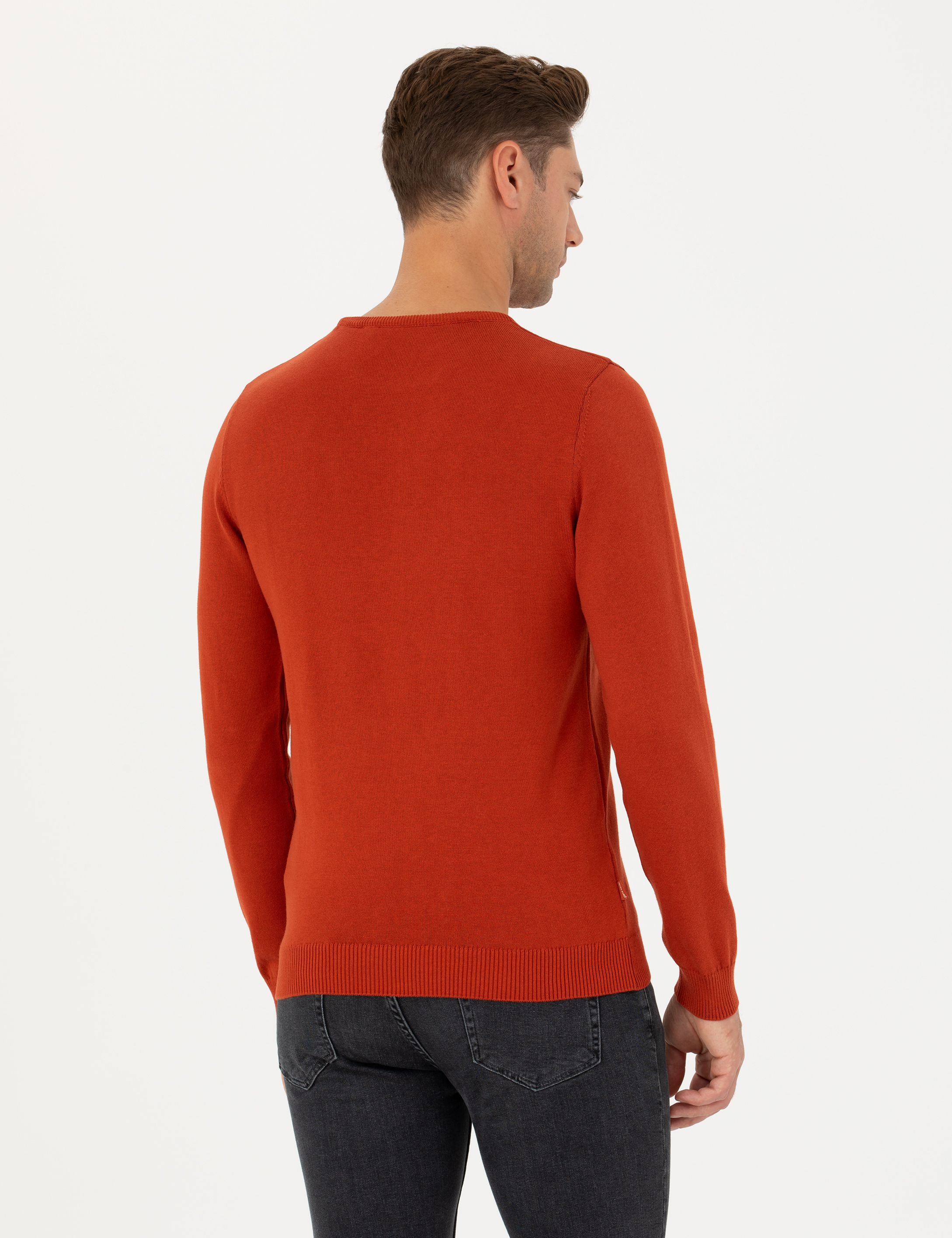 Pierre Cardin Kiremit Slim Fit Bisiklet Yaka Basic Triko Kazak görsel 5