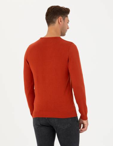 Kiremit Slim Fit Bisiklet Yaka Basic Triko Kazak