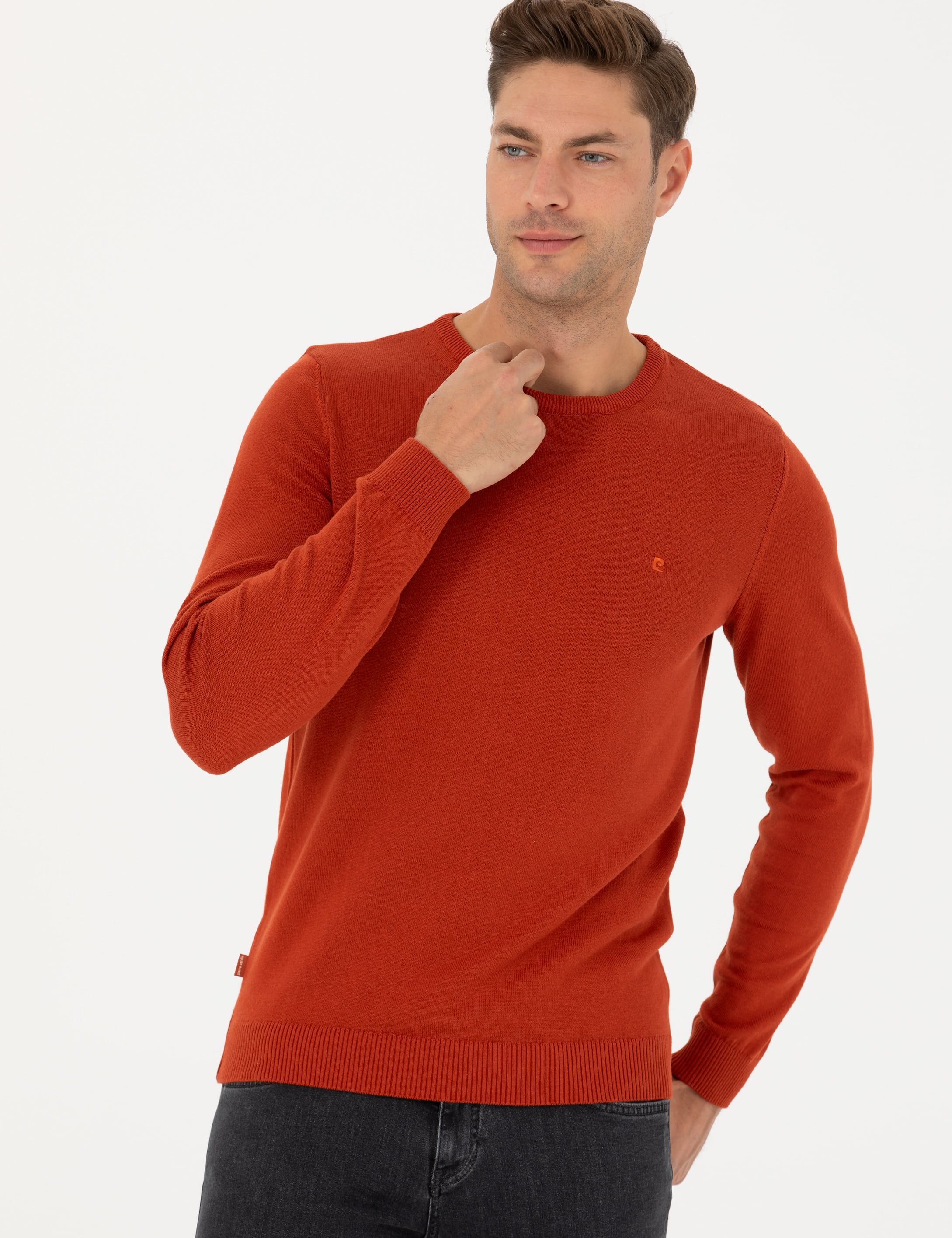 Pierre Cardin Kiremit Slim Fit Bisiklet Yaka Basic Triko Kazak görsel 2
