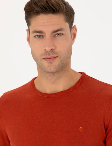 Kiremit Slim Fit Bisiklet Yaka Basic Triko Kazak