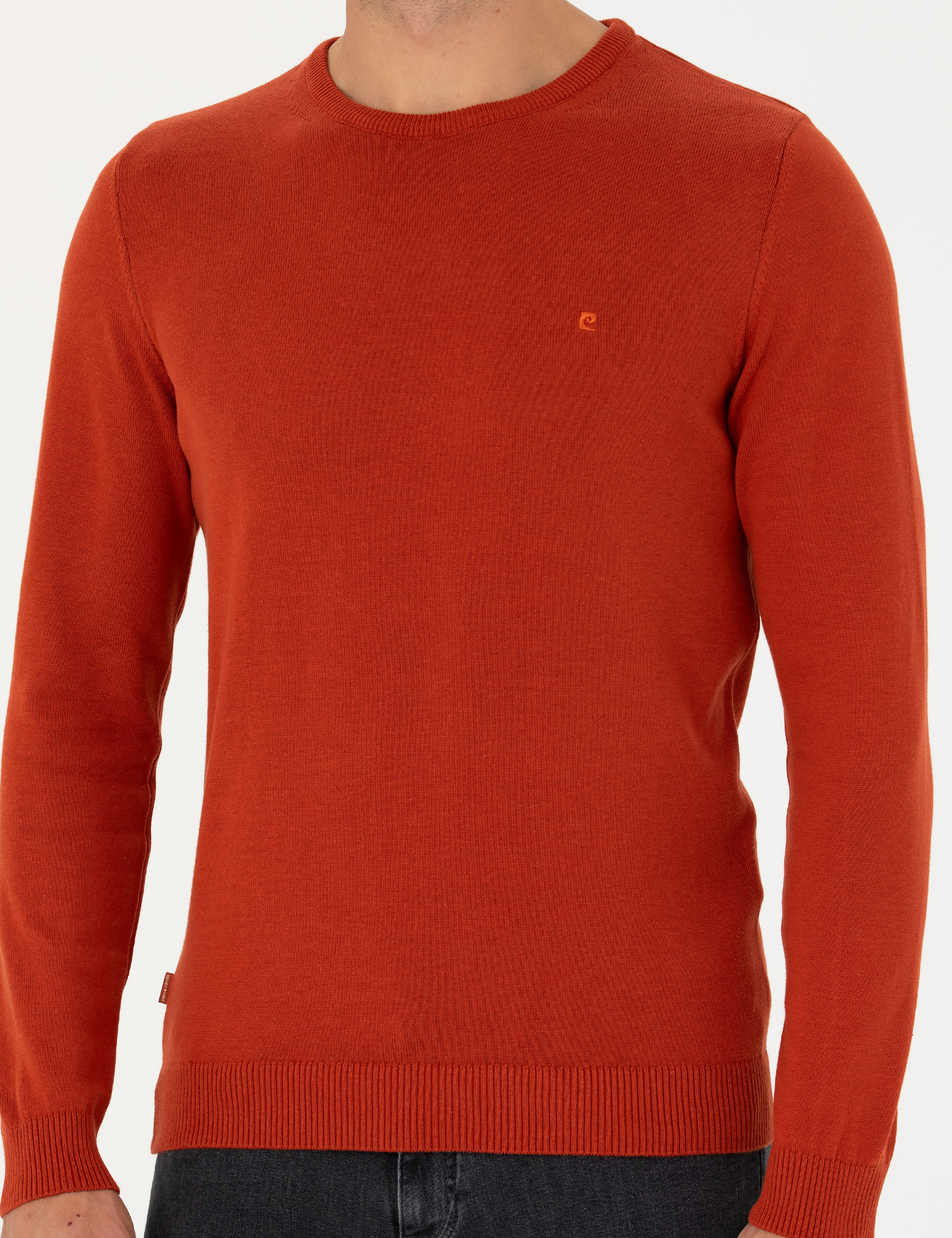Pierre Cardin Kiremit Slim Fit Bisiklet Yaka Basic Triko Kazak görsel 6