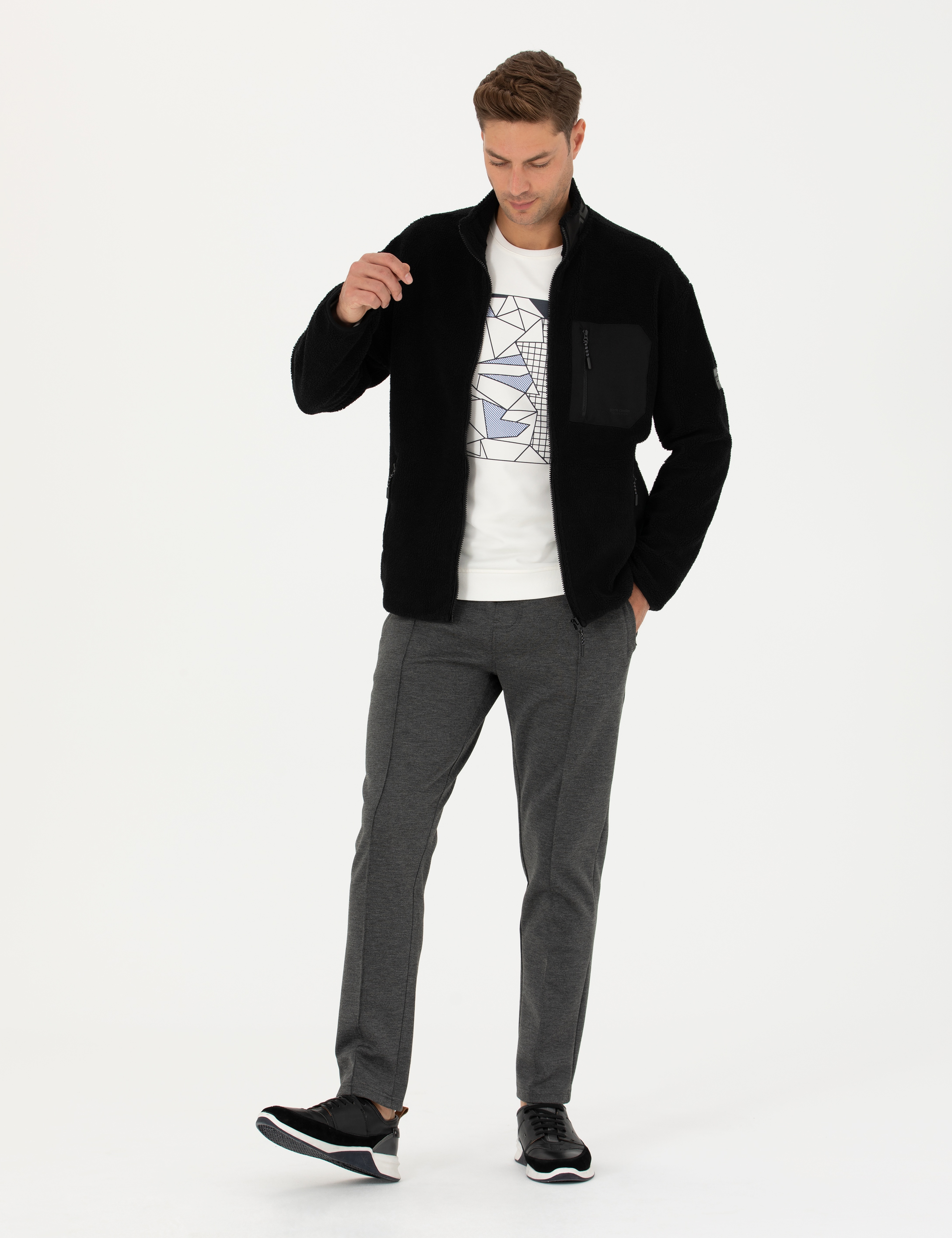 Siyah Regular Fit Hırka - Image 5