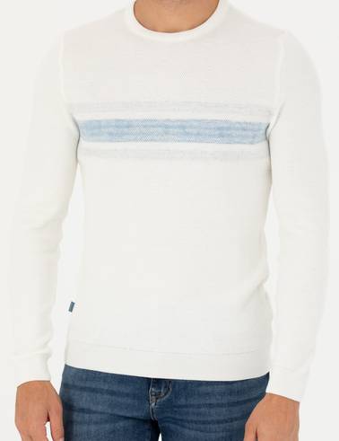 Ekru Slim Fit Bisiklet Yaka Triko Kazak