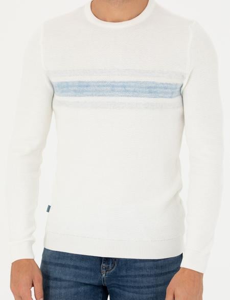 Ekru Slim Fit Bisiklet Yaka Triko Kazak - 50278095003