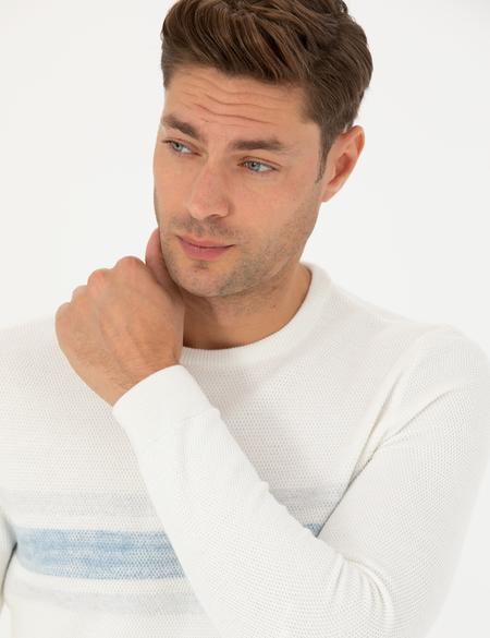 Ekru Slim Fit Bisiklet Yaka Triko Kazak - 50278095003