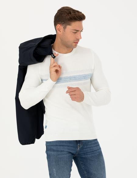 Ekru Slim Fit Bisiklet Yaka Triko Kazak - 50278095003