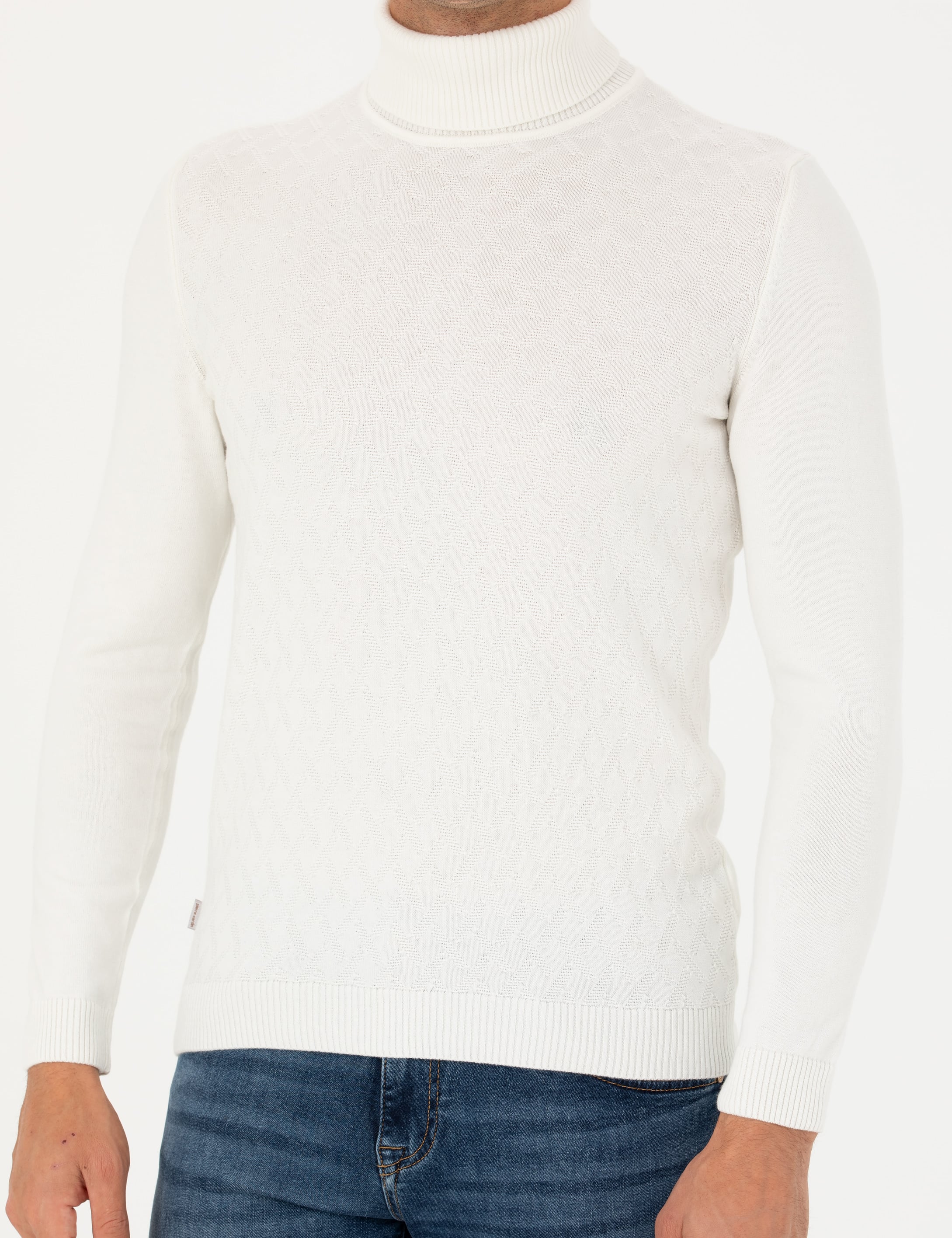 Pierre Cardin Ekru Slim Fit Balıkçı Yaka Triko Kazak görsel 6