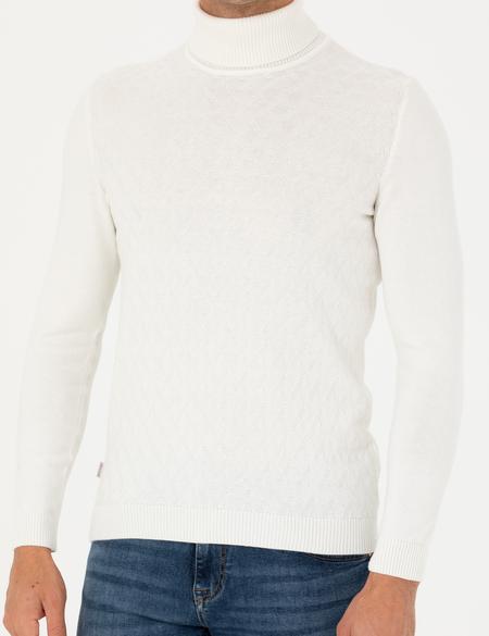 Ekru Slim Fit Balıkçı Yaka Triko Kazak - 50278094001