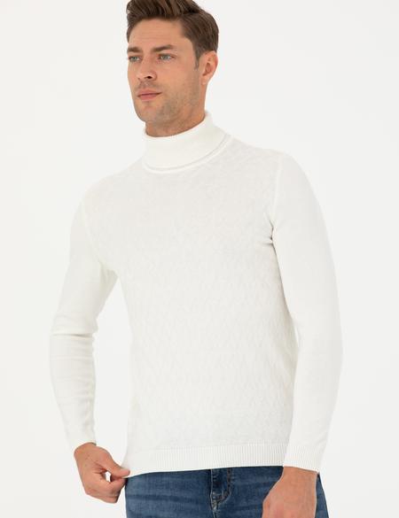 Ekru Slim Fit Balıkçı Yaka Triko Kazak - 50278094001