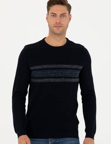 Koyu Lacivert Slim Fit Bisiklet Yaka Triko Kazak