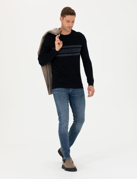 Koyu Lacivert Slim Fit Bisiklet Yaka Triko Kazak - 50278095018