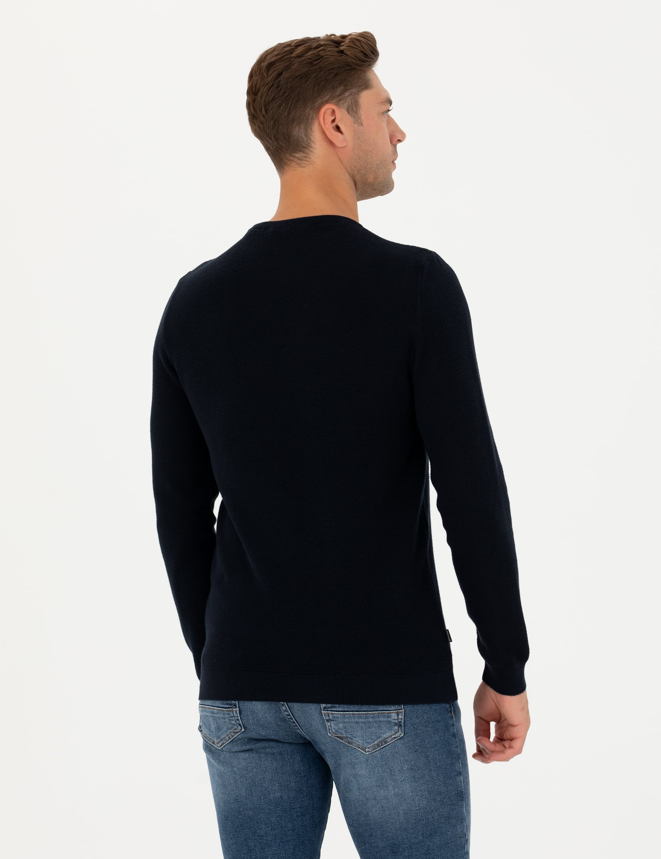 Pierre Cardin Koyu Lacivert Slim Fit Bisiklet Yaka Triko Kazak görsel 6