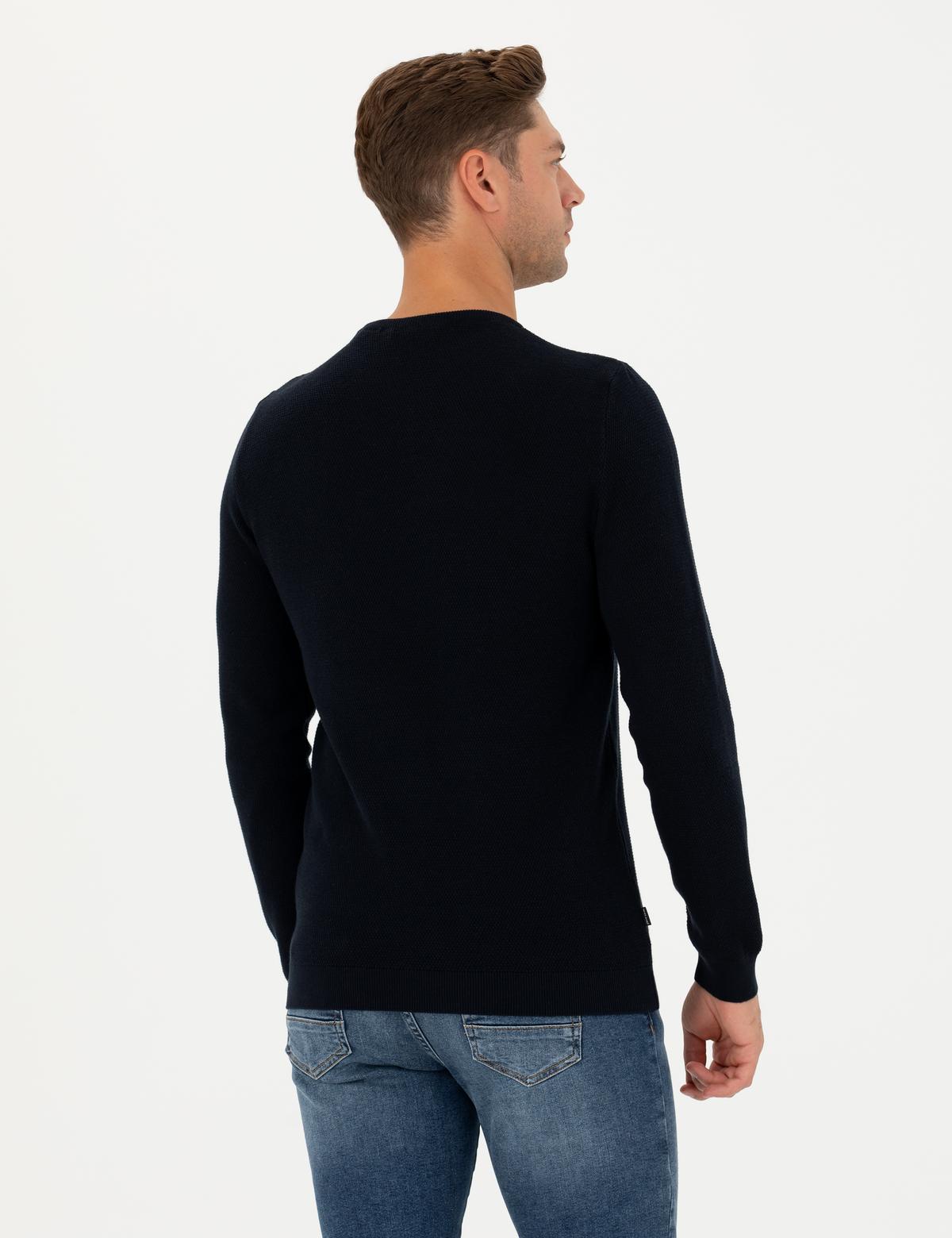 Koyu Lacivert Slim Fit Bisiklet Yaka Triko Kazak - 50278095018