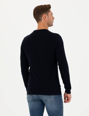 Koyu Lacivert Slim Fit Bisiklet Yaka Triko Kazak