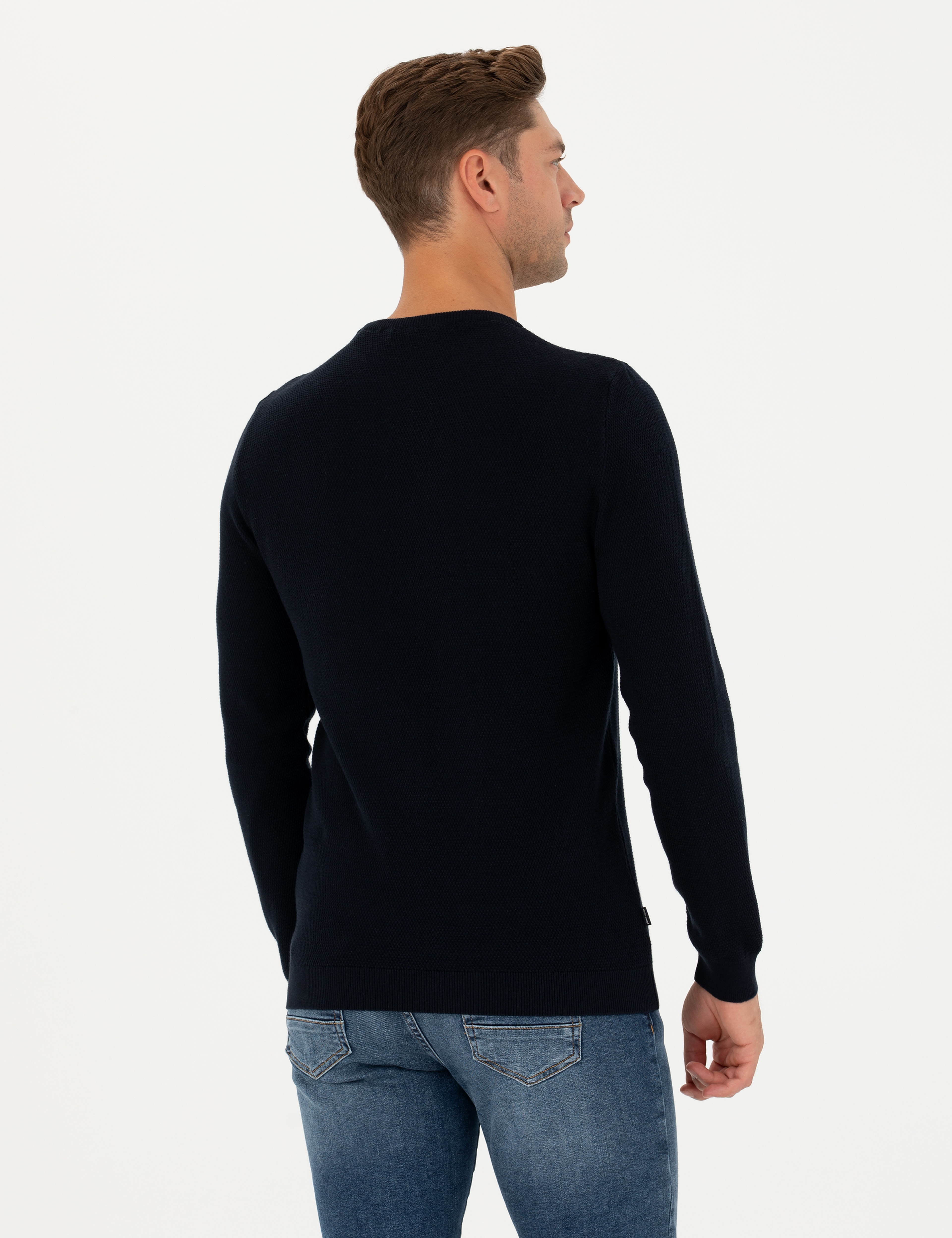 Koyu Lacivert Slim Fit Bisiklet Yaka Triko Kazak - Image 6