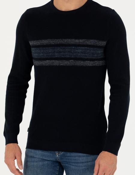 Koyu Lacivert Slim Fit Bisiklet Yaka Triko Kazak - 50278095018