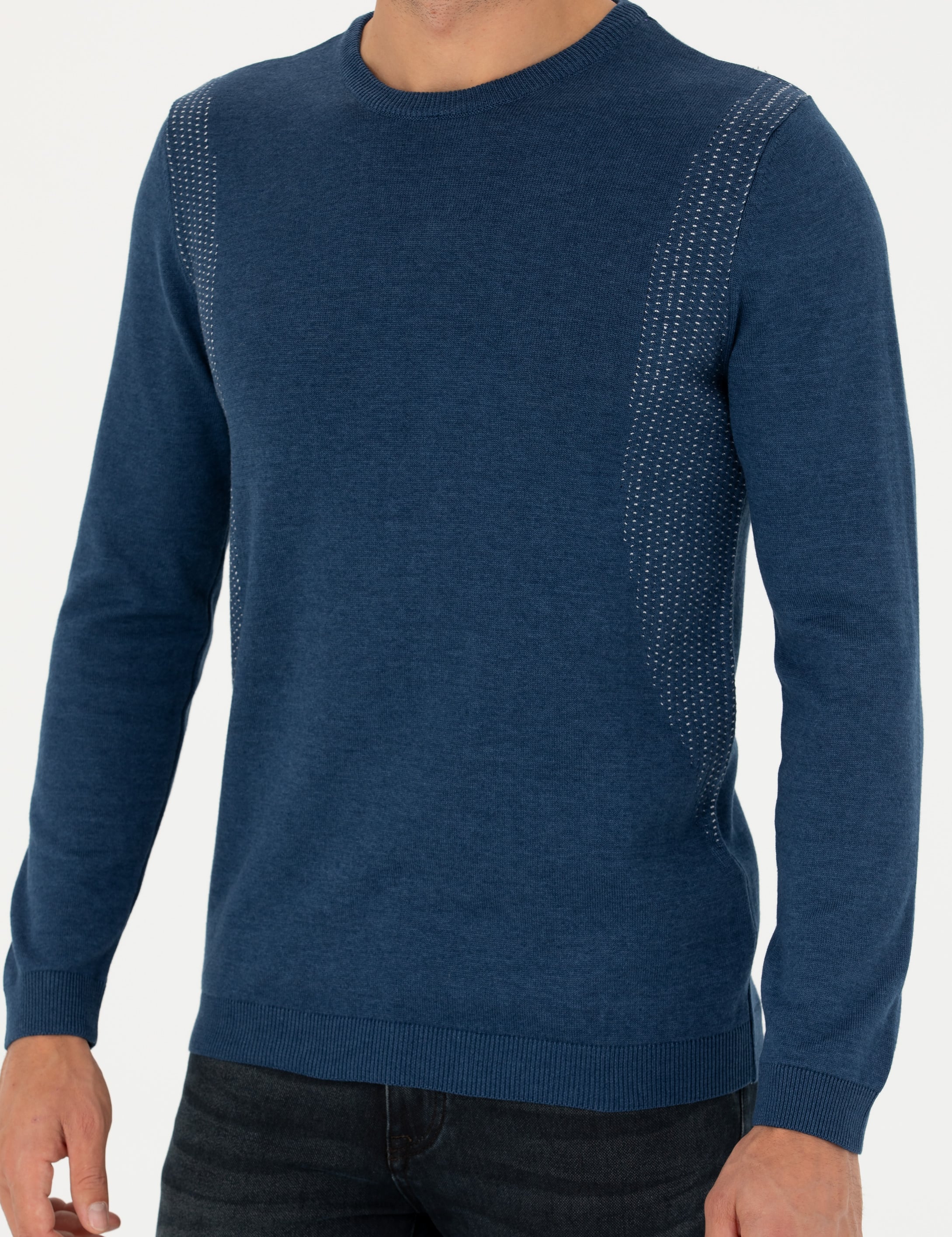 İndigo Melanj Slim Fit Bisiklet Yaka Triko Kazak