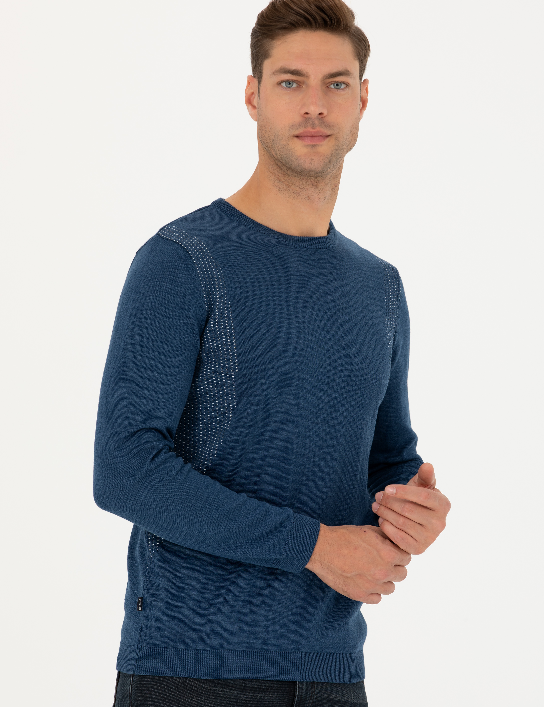 İndigo Melanj Slim Fit Bisiklet Yaka Triko Kazak