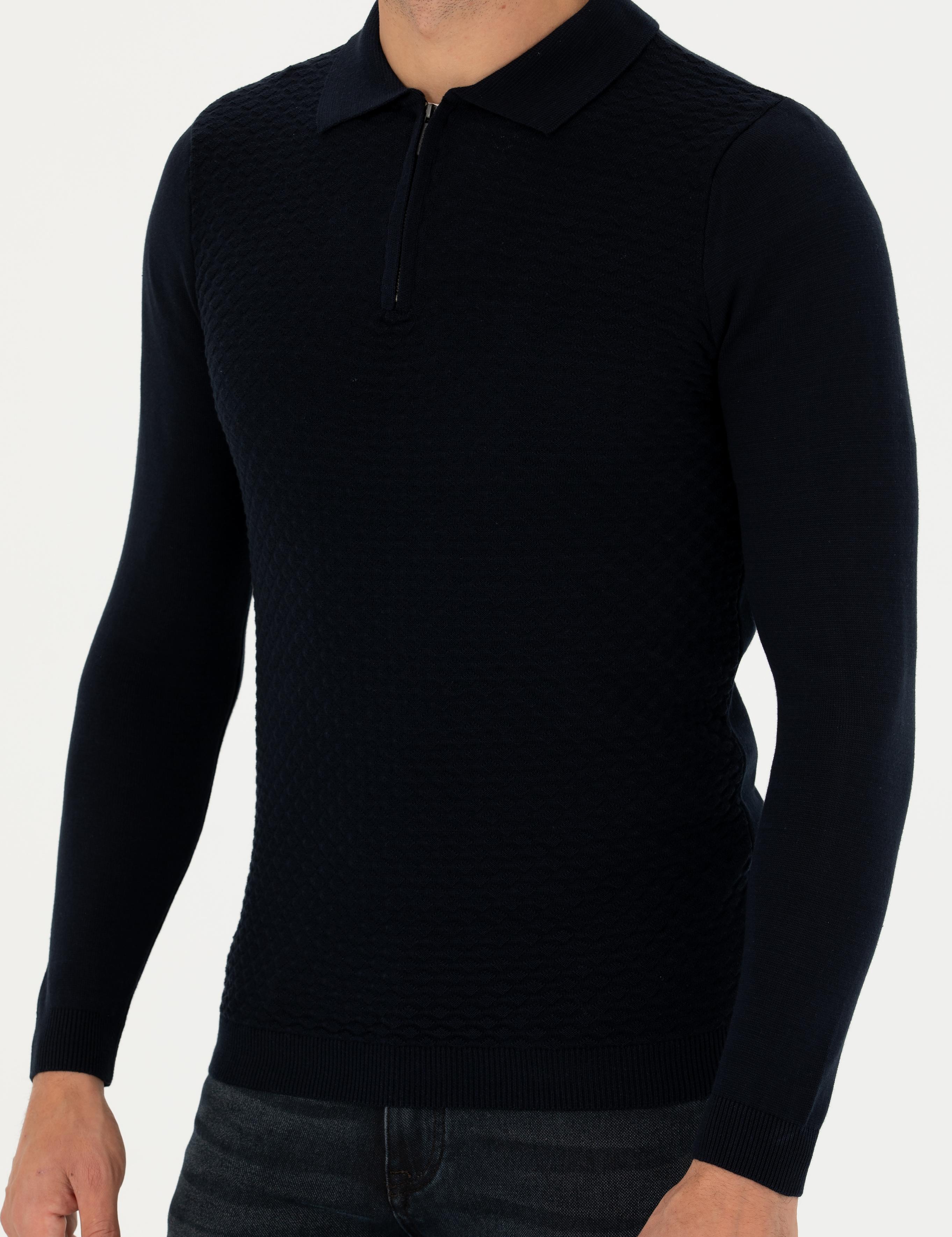 Lacivert Slim Fit Kazak