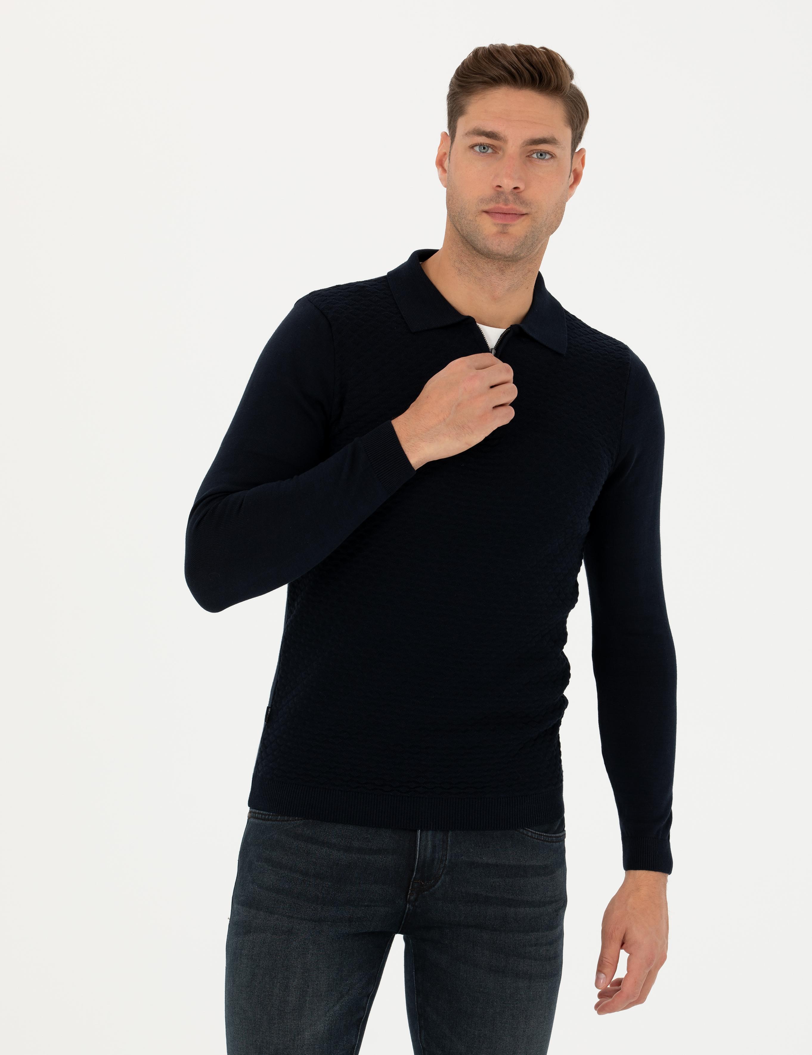 Lacivert Slim Fit Kazak