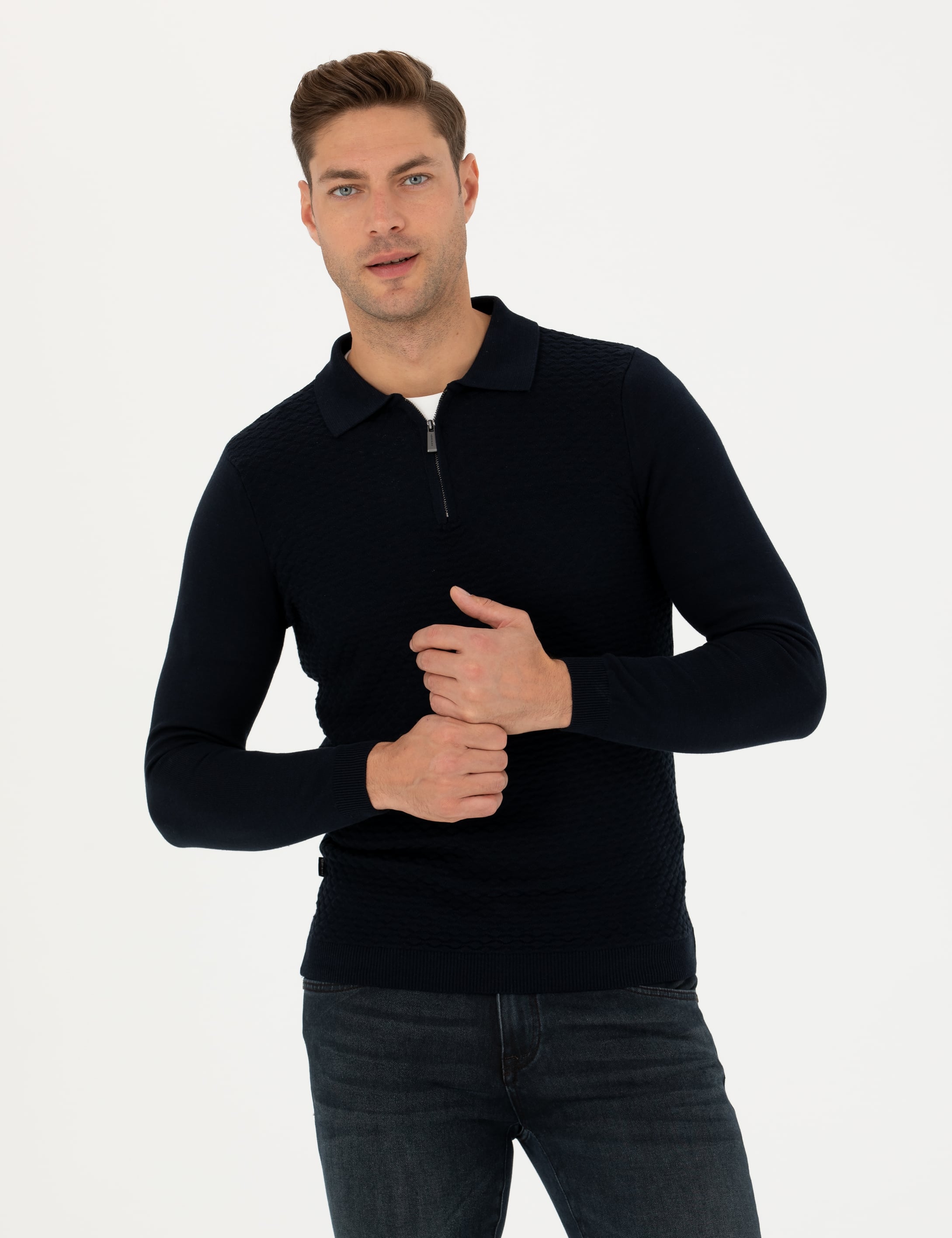Lacivert Slim Fit Kazak