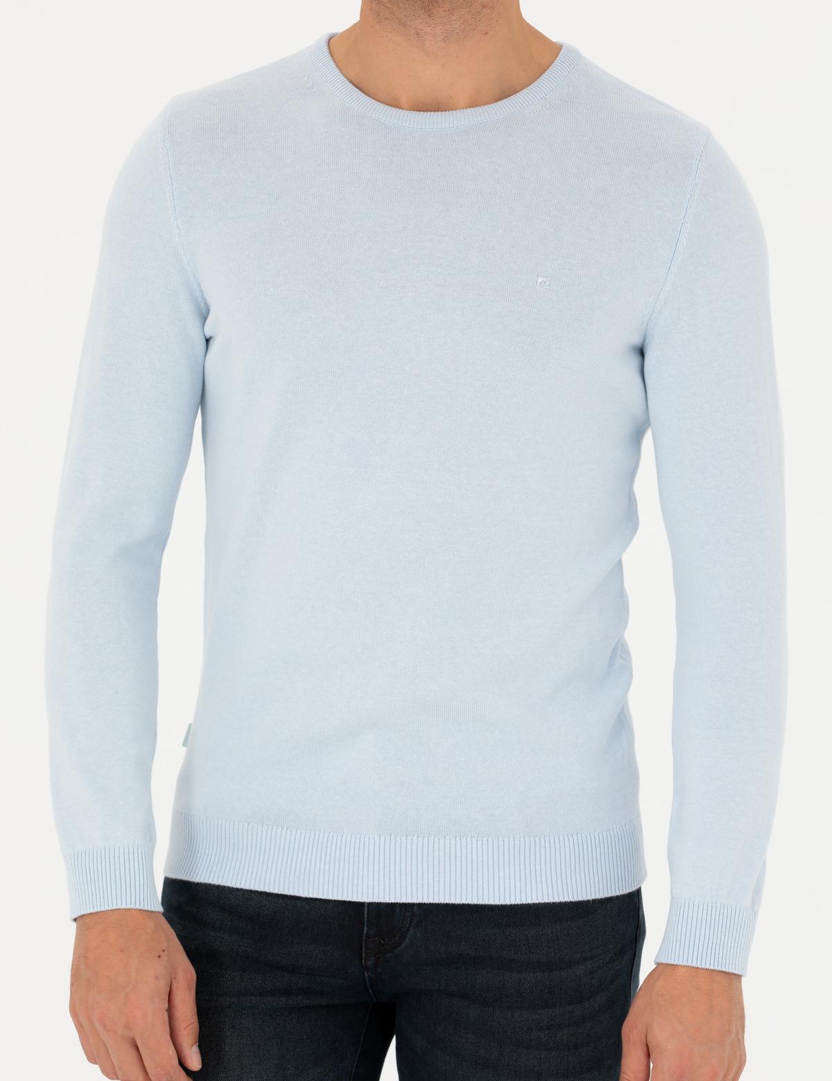 Açık Mavi Slim Fit Bisiklet Yaka Basic Triko Kazak - 50270179194