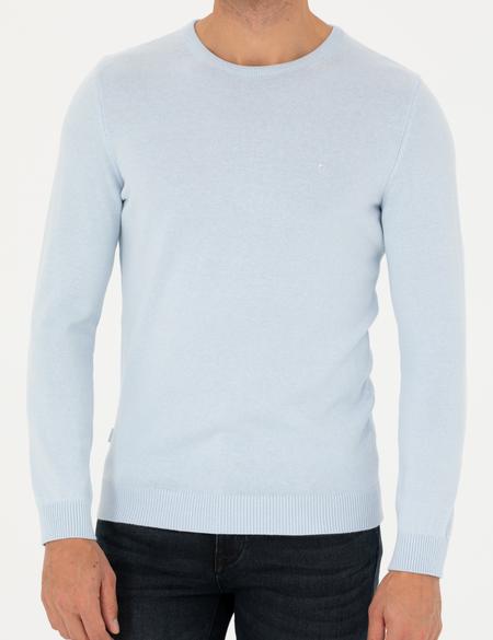 Açık Mavi Slim Fit Bisiklet Yaka Basic Triko Kazak - 50270179194