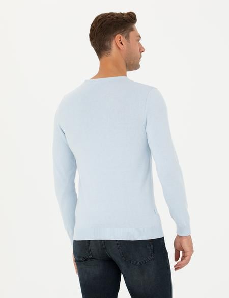 Açık Mavi Slim Fit Bisiklet Yaka Basic Triko Kazak - 50270179194