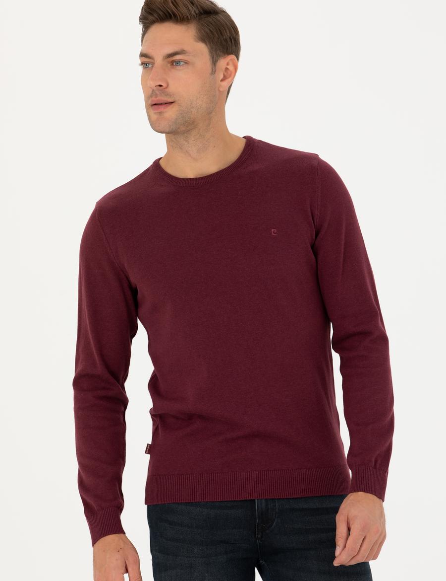 Bordo Slim Fit Bisiklet Yaka Basic Triko Kazak