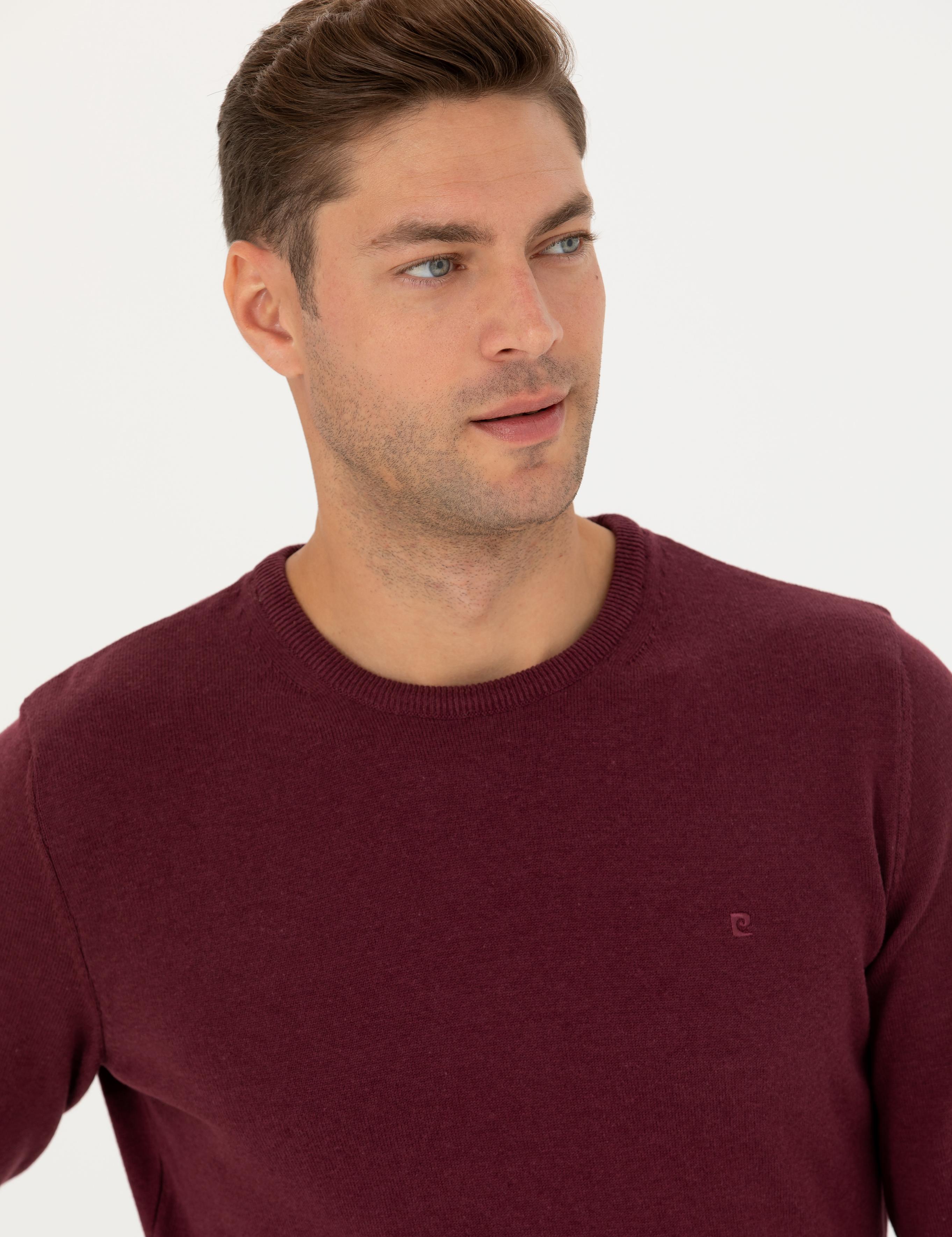 Bordo Slim Fit Bisiklet Yaka Basic Triko Kazak