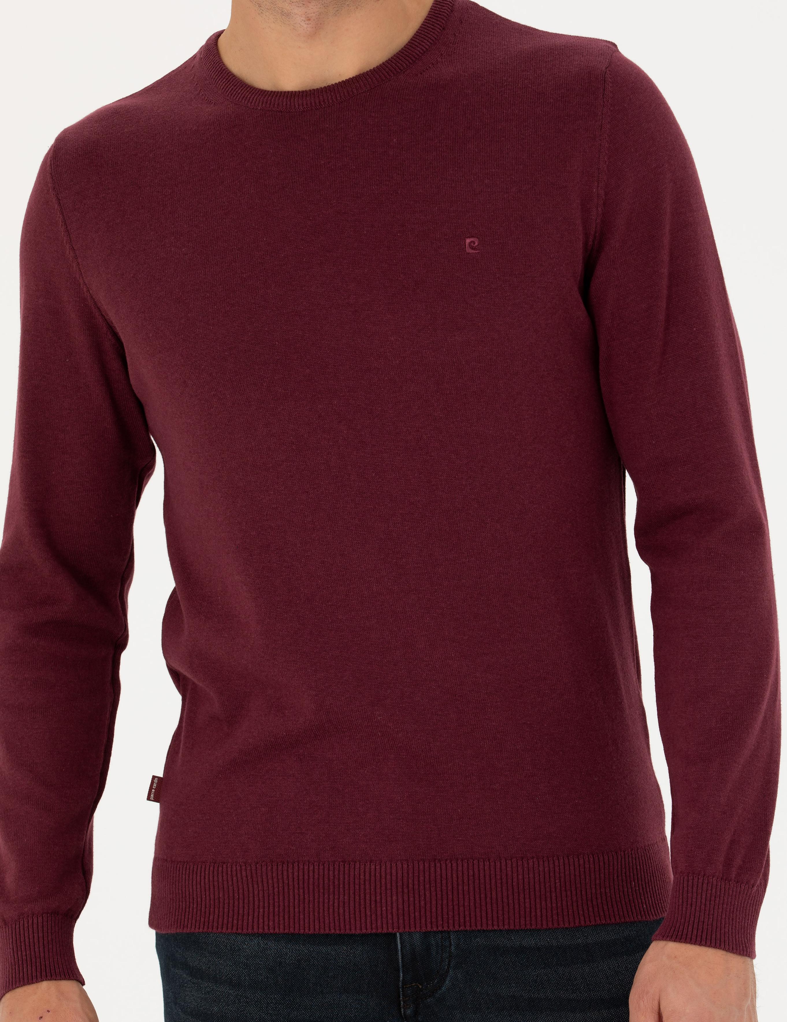 Bordo Slim Fit Bisiklet Yaka Basic Triko Kazak