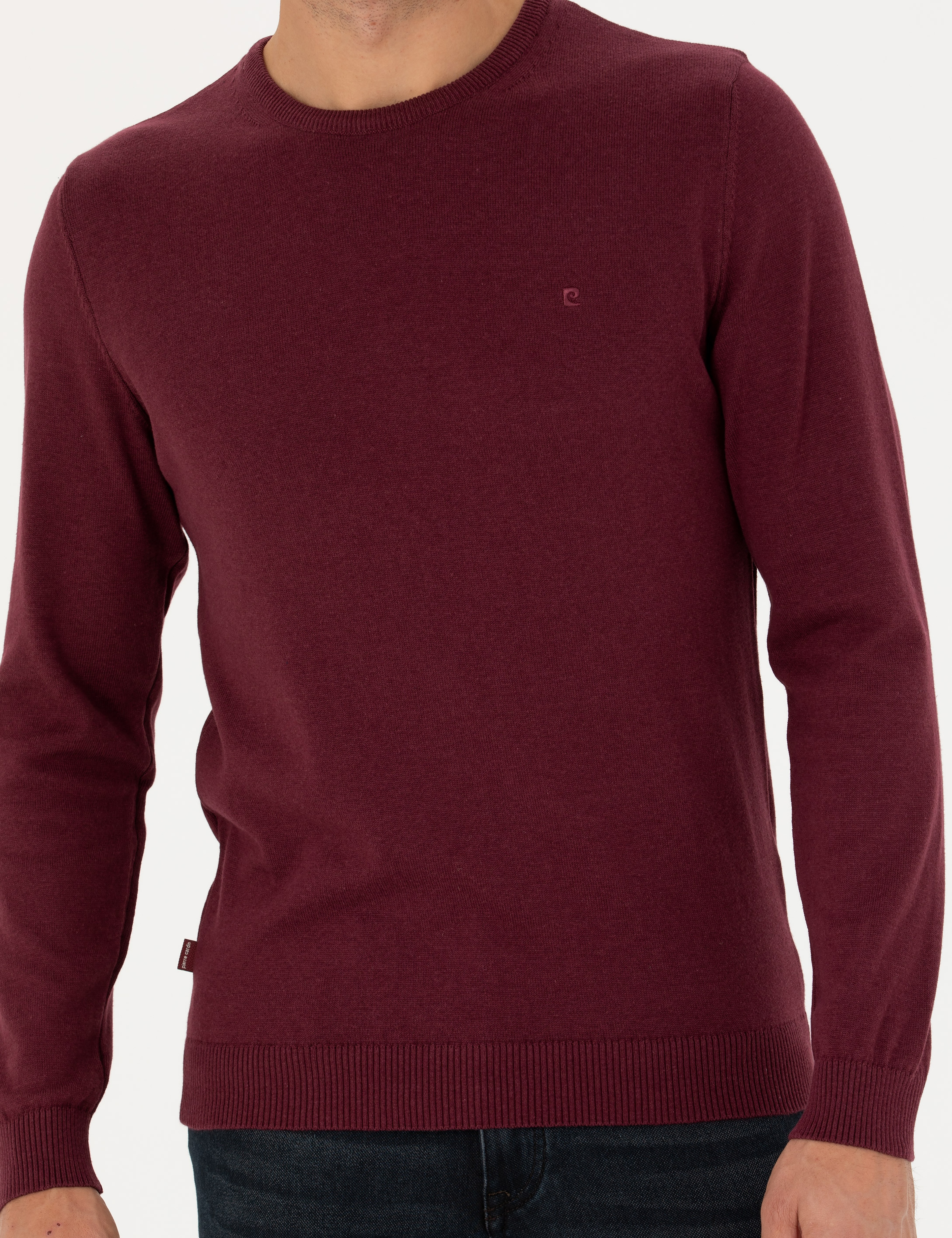 Bordo Slim Fit Bisiklet Yaka Basic Triko Kazak - Image 7