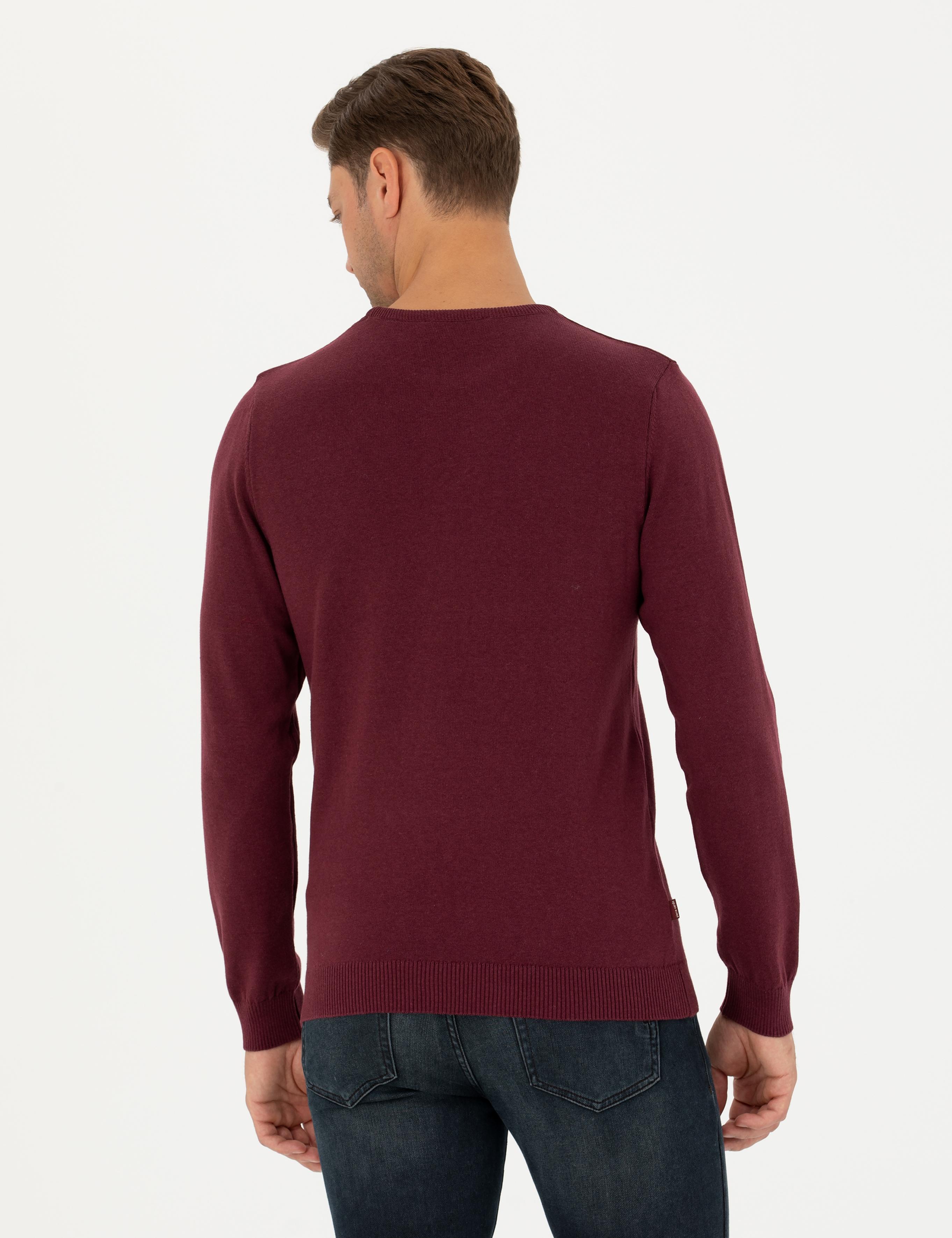 Bordo Slim Fit Bisiklet Yaka Basic Triko Kazak