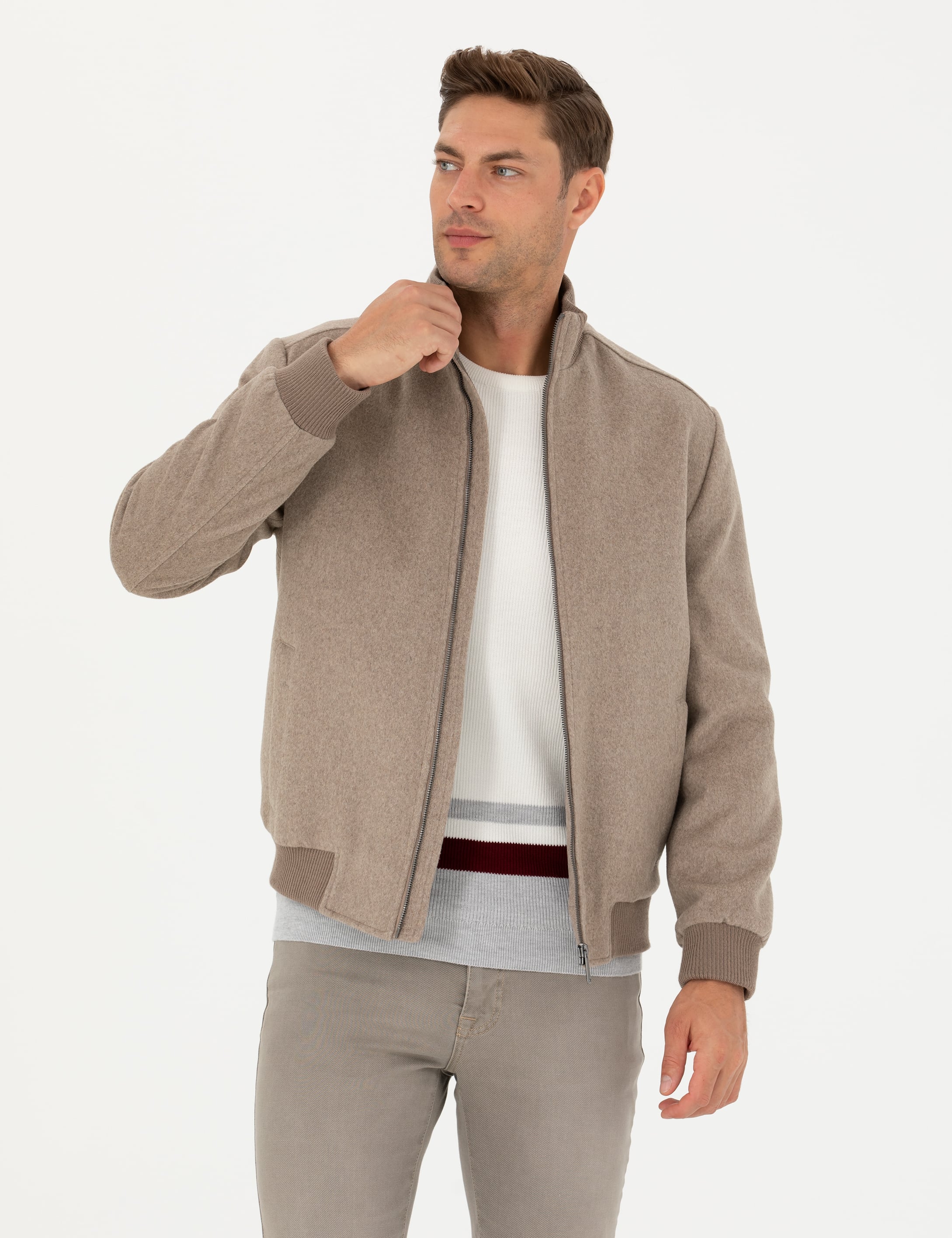 Pierre Cardin Bej Kaşe Mont görsel 4