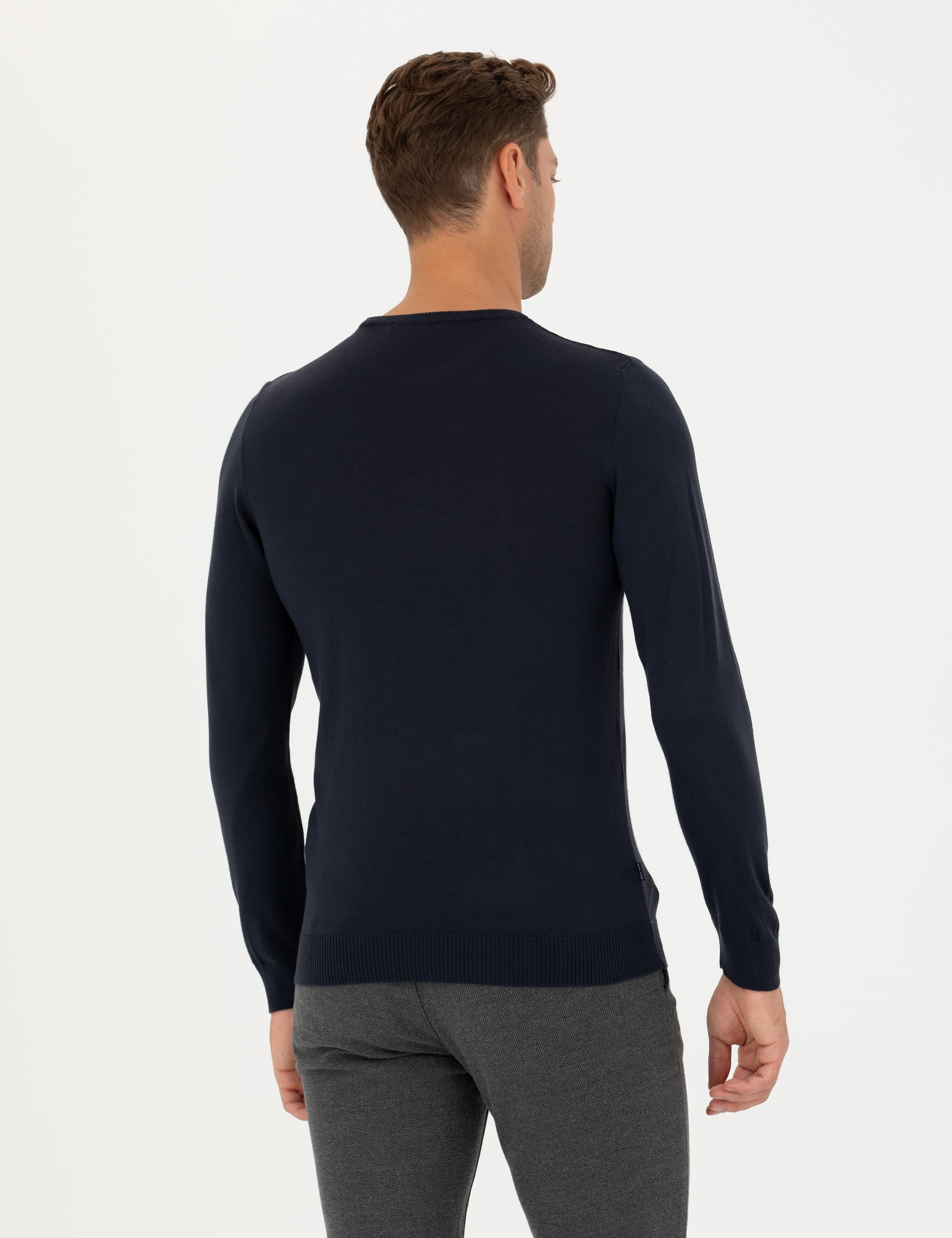 Pierre Cardin Lacivert Slim Fit Bisiklet Yaka Yün Karışımlı Triko Kazak görsel 6