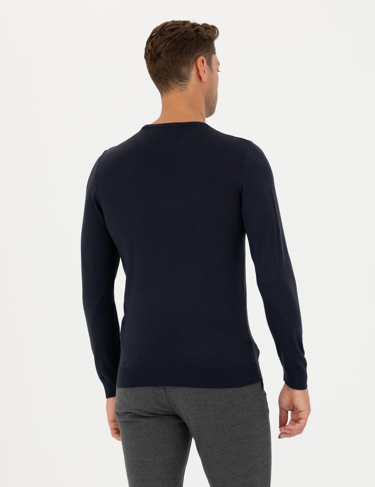 Lacivert Slim Fit Bisiklet Yaka Yün Karışımlı Triko Kazak - 50278028019