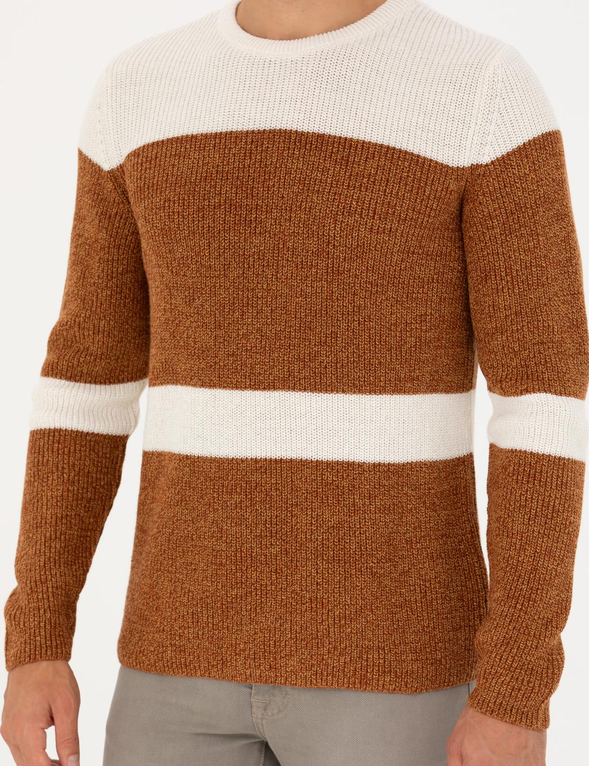 Bej Slim Fit Bisiklet Yaka Yün Karışımlı Triko Kazak - 50278098001