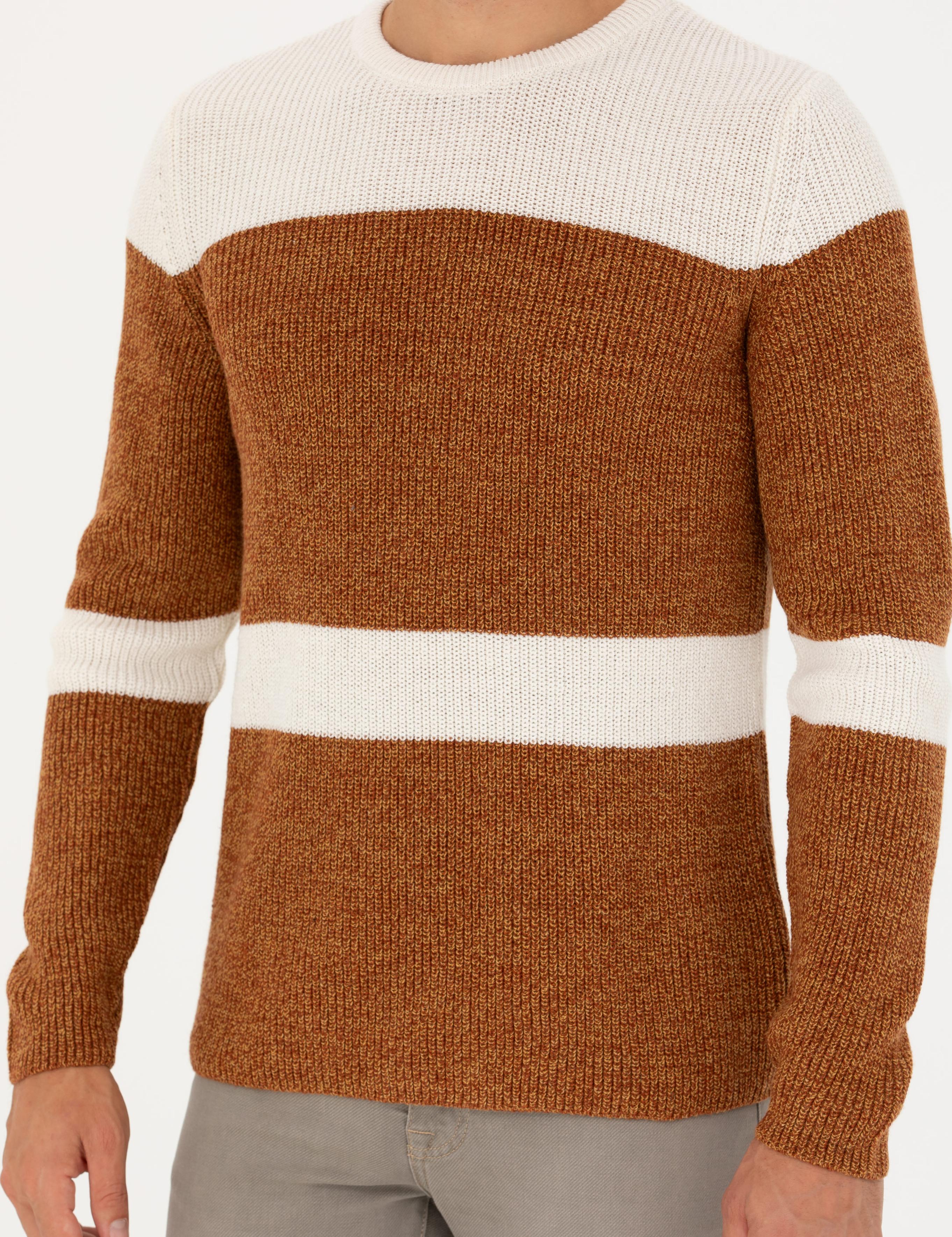 Bej Slim Fit Bisiklet Yaka Yün Karışımlı Triko Kazak