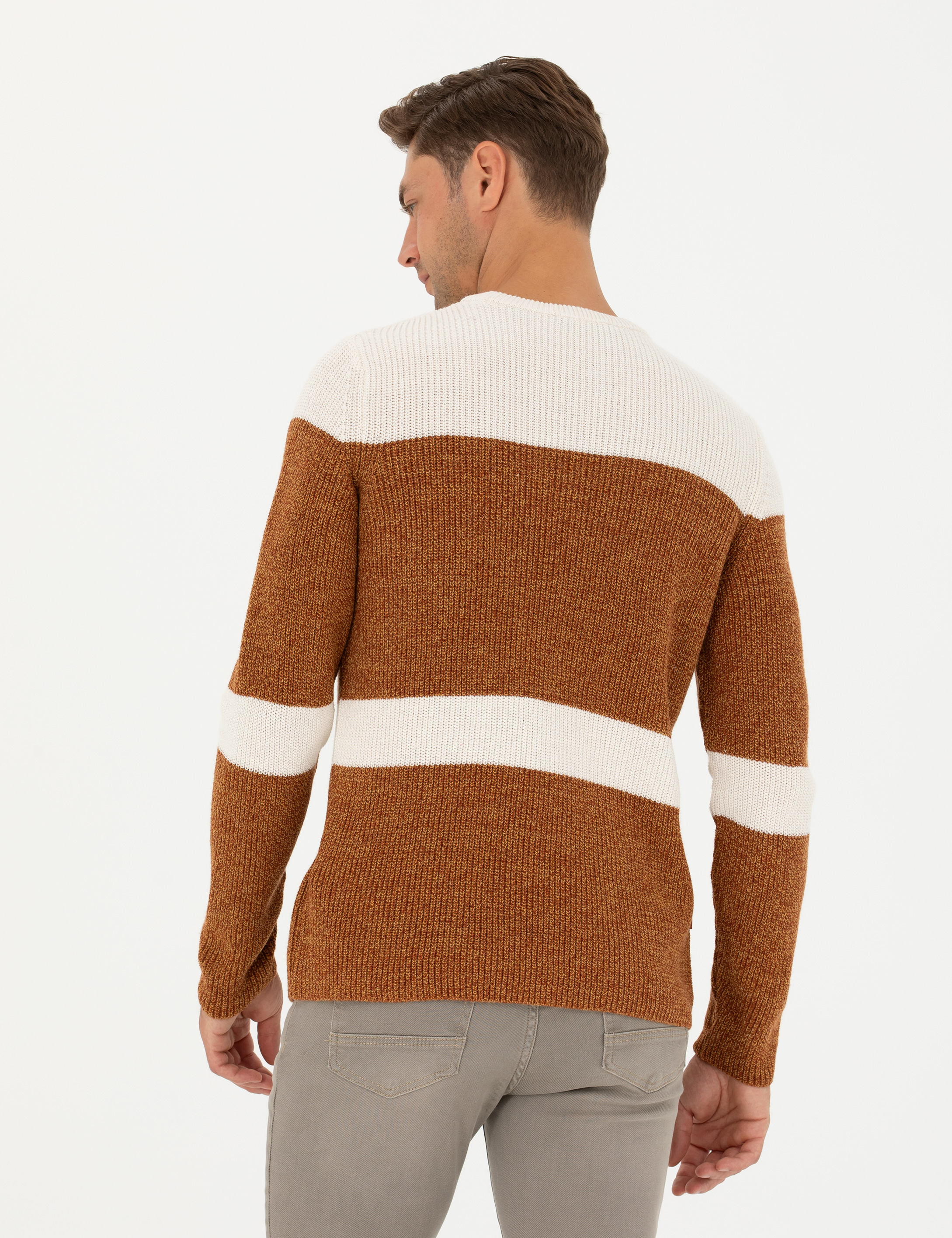 Pierre Cardin Bej Slim Fit Bisiklet Yaka Yün Karışımlı Triko Kazak görsel 6