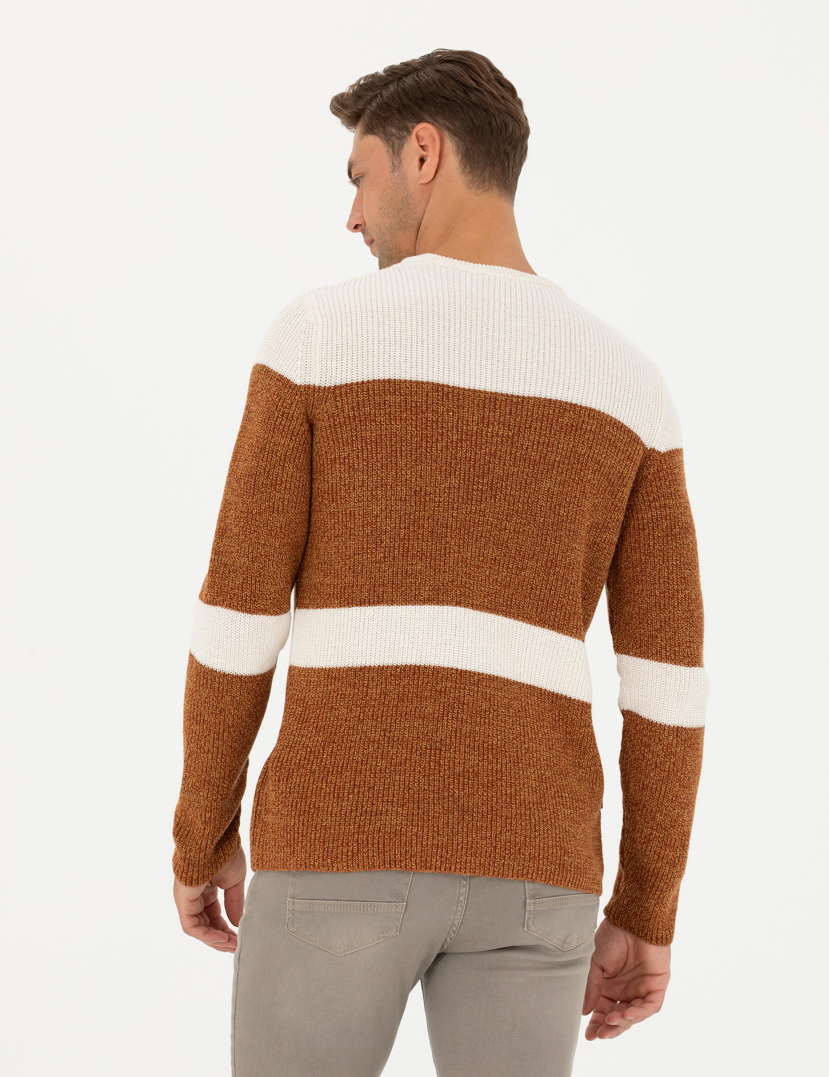 Bej Slim Fit Bisiklet Yaka Yün Karışımlı Triko Kazak