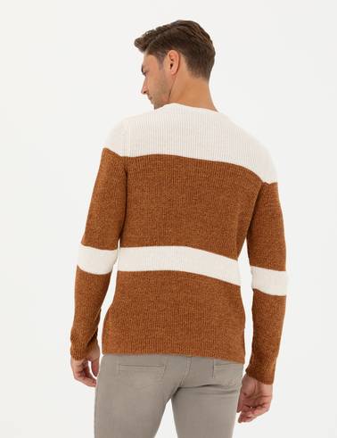 Bej Slim Fit Bisiklet Yaka Yün Karışımlı Triko Kazak