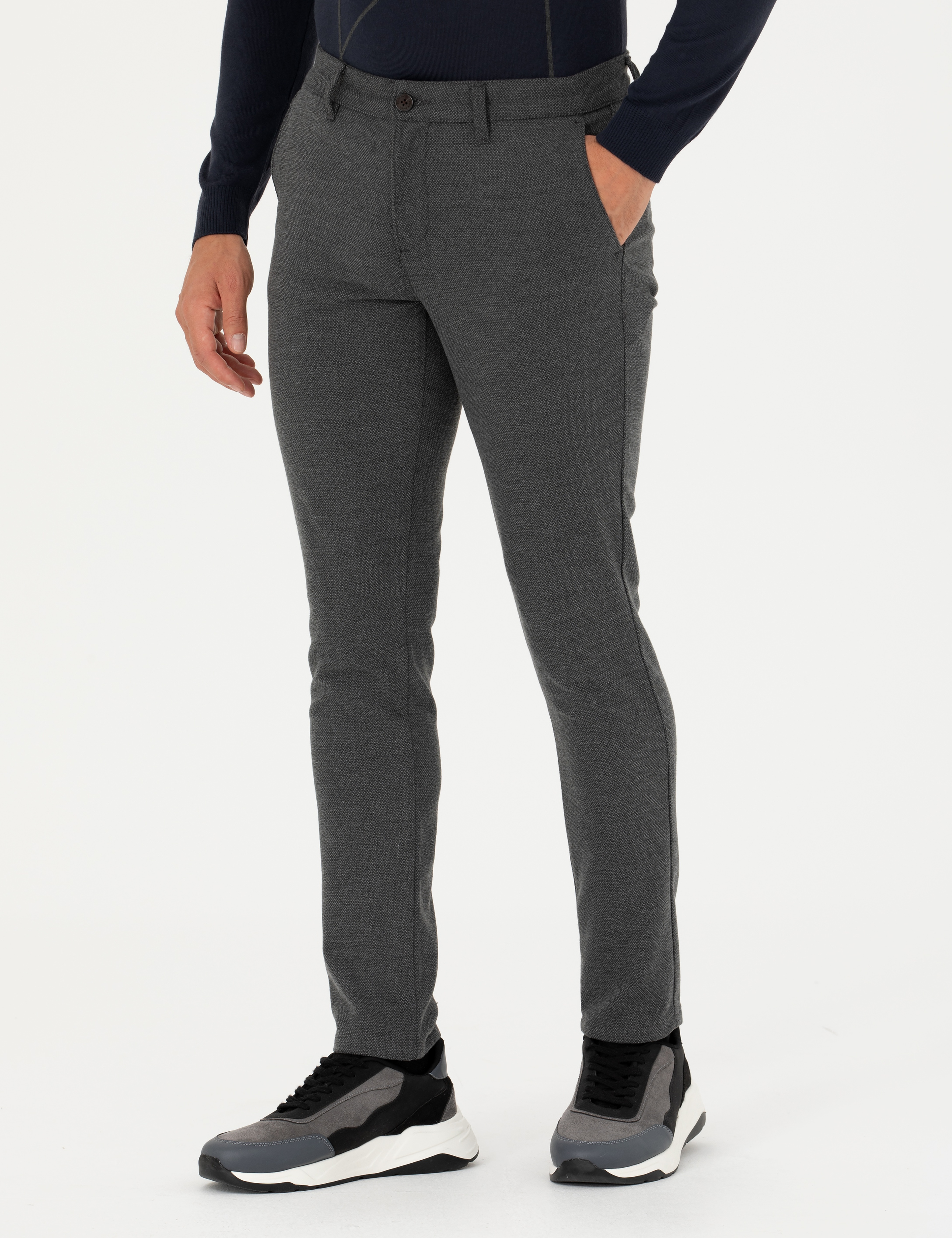Gri Slim Fit Kanvas Pantolon - Image 2