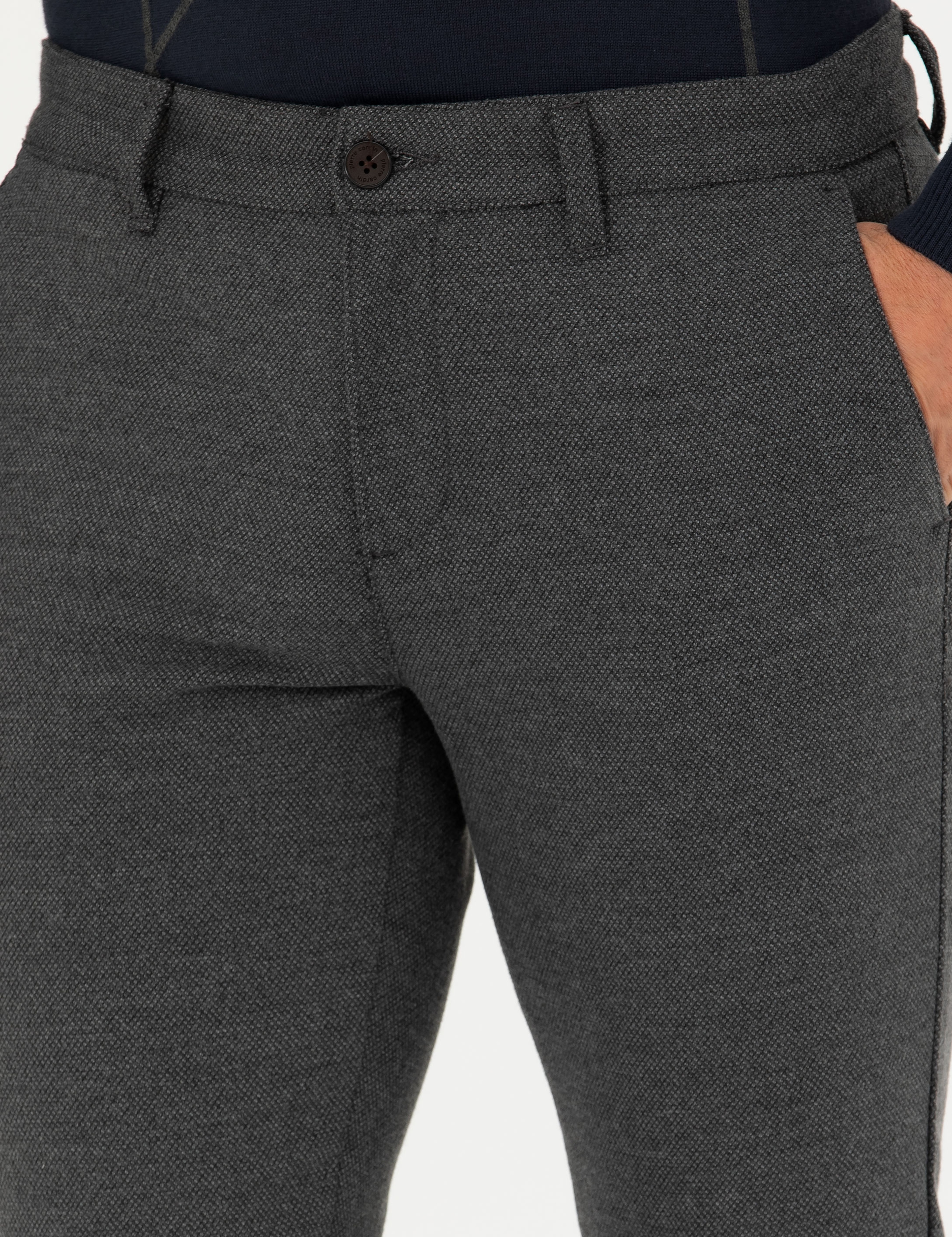 Gri Slim Fit Kanvas Pantolon - Image 6